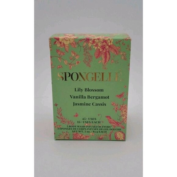NIB Spongelle LILY BLOSSOM VANILLA BERGAMOT JASMINE CASSIS Trio 3 Buffers New - Picture 1 of 8